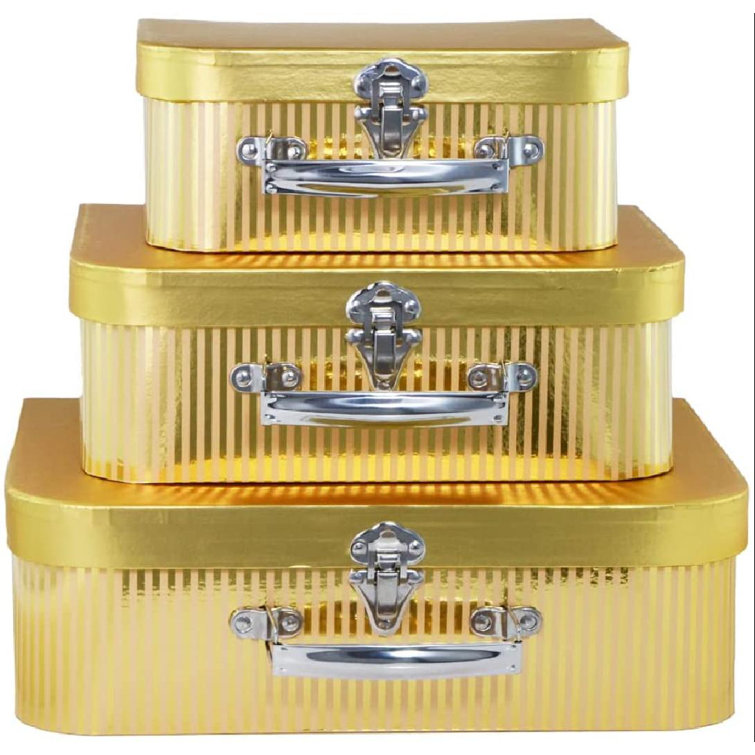 Rosdorf Park Paperboard Suitcases Set Of 3 Decorative Storage Boxes With Lids, Cardboard Boxes